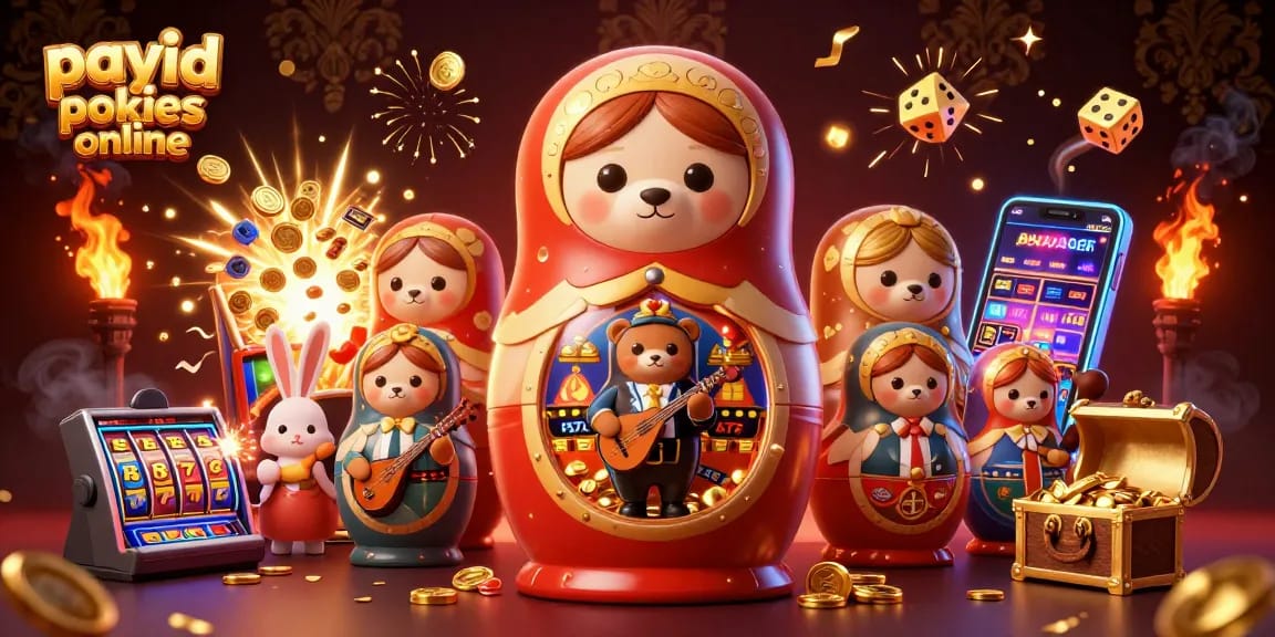 Experience thrill with payid pokies online in a vibrant 3D casino scene featuring joyful characters and dynamic game elements.