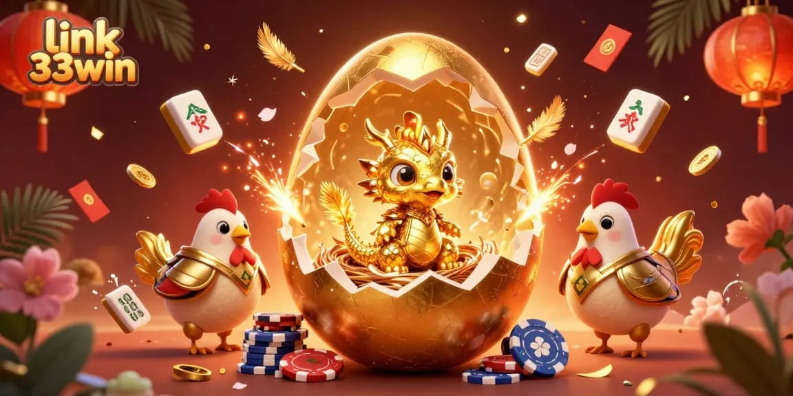 Experience the excitement at link 33win with a golden dragon reveal amid poker chips.