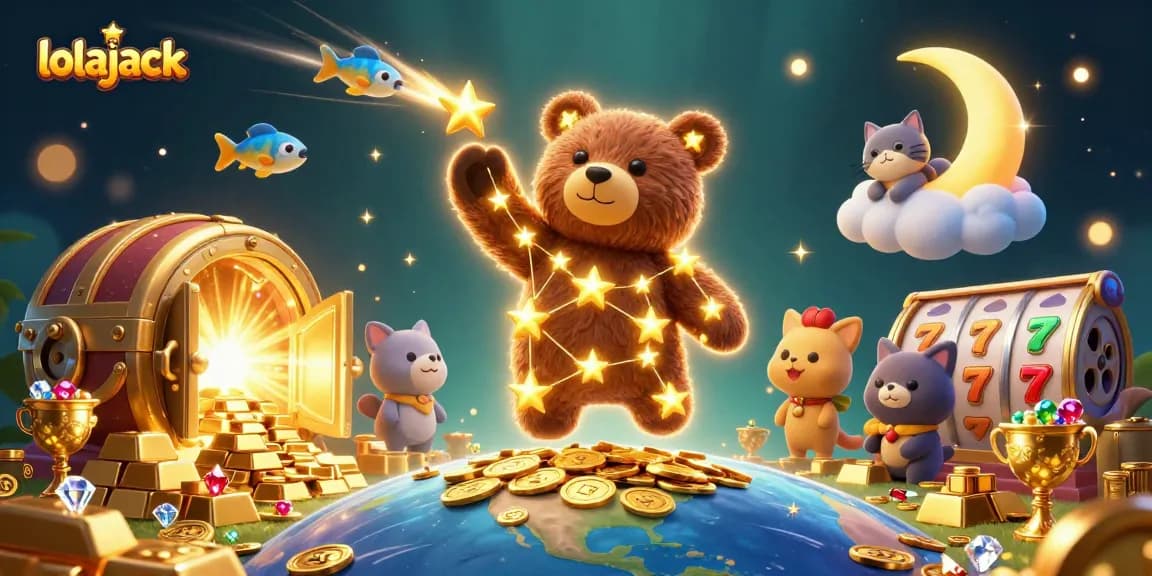 Experience the thrill of winning with lolajack's dynamic 3D casino illustration filled with treasures.