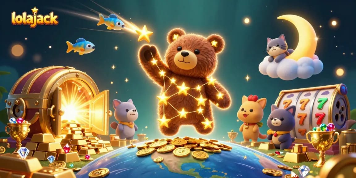Experience the thrill of winning with lolajack's dynamic 3D casino illustration filled with treasures.