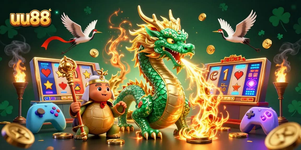 Experience the exciting world of uu88 with a massive emerald jade dragon and vibrant slot games!