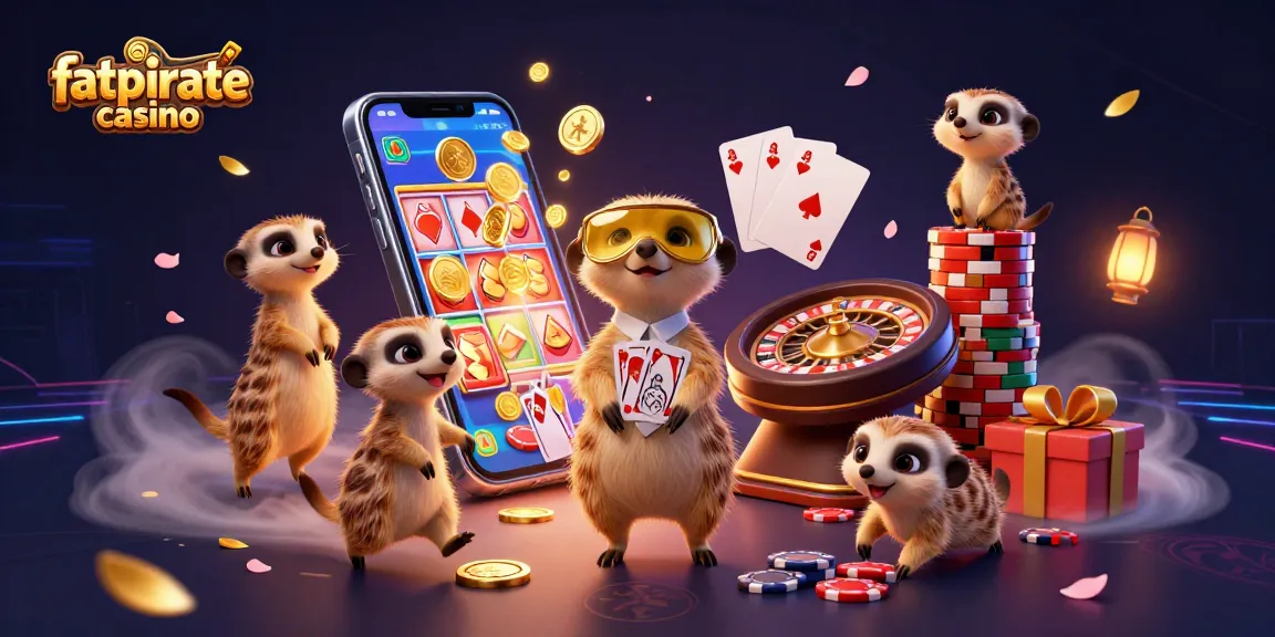 Experience the excitement of fatpirate casino with meerkats running a vibrant casino operation and slot games!