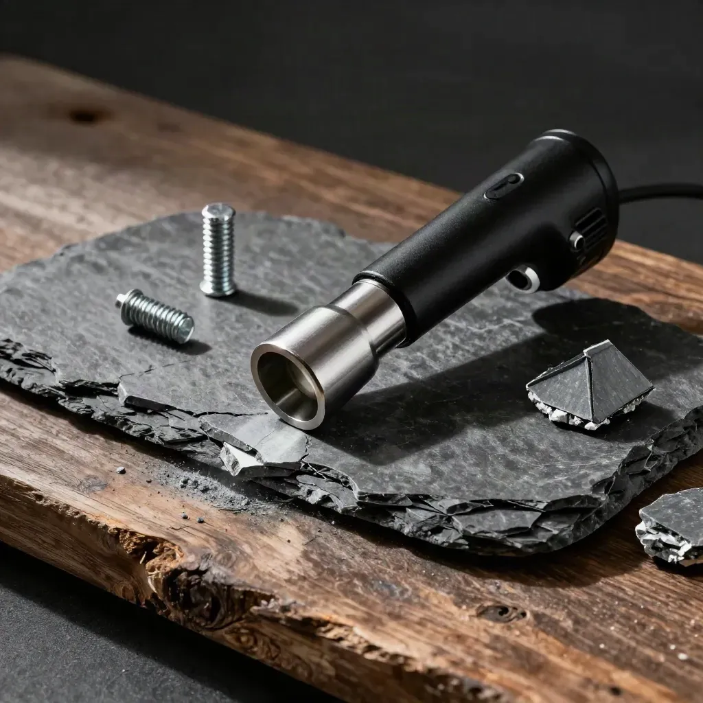 Inspectietorch op gebarsten leisteen met schroef en vochtsluis