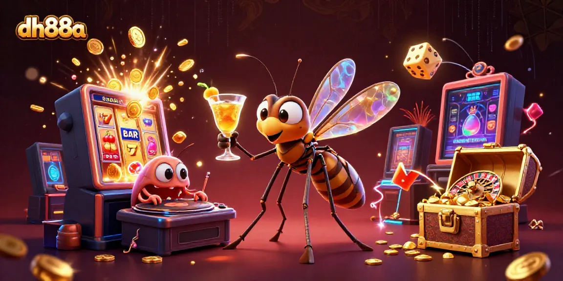 Engage with dh88a’s vibrant casino world featuring a frozen mosquito, trilobite DJ, and golden roulette wheel.