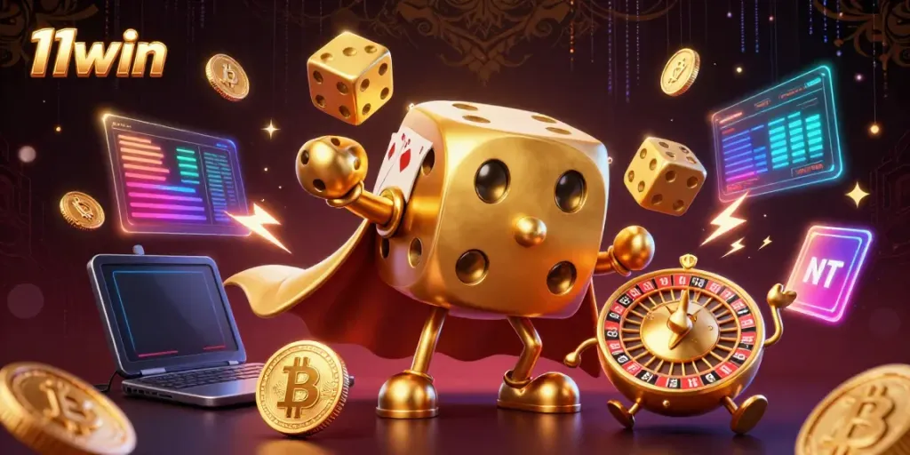 Experience the 11win gaming extravaganza with lively characters and dynamic casino elements.