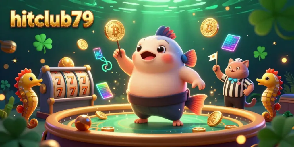 Engage with hitclub79's underwater casino adventure featuring vibrant characters and dynamic gambling elements.