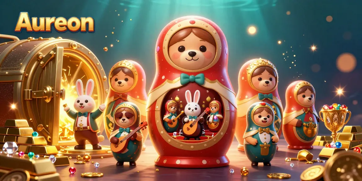 Aureon casino bears showcase casino games with jewels and treasures in vibrant 3D illustration