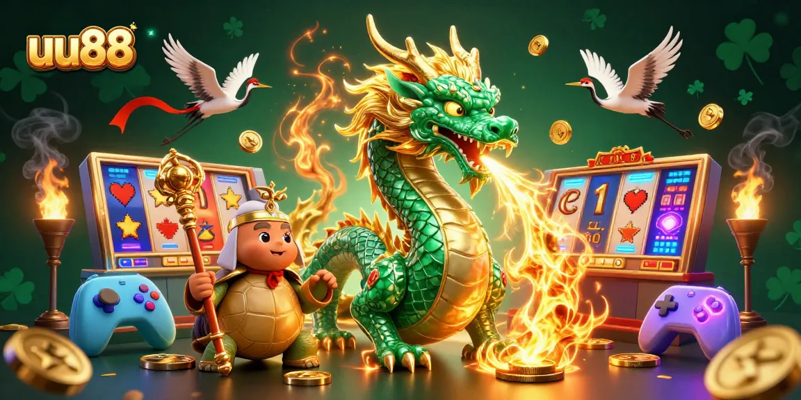 Experience the exciting world of uu88 with a massive emerald jade dragon and vibrant slot games!